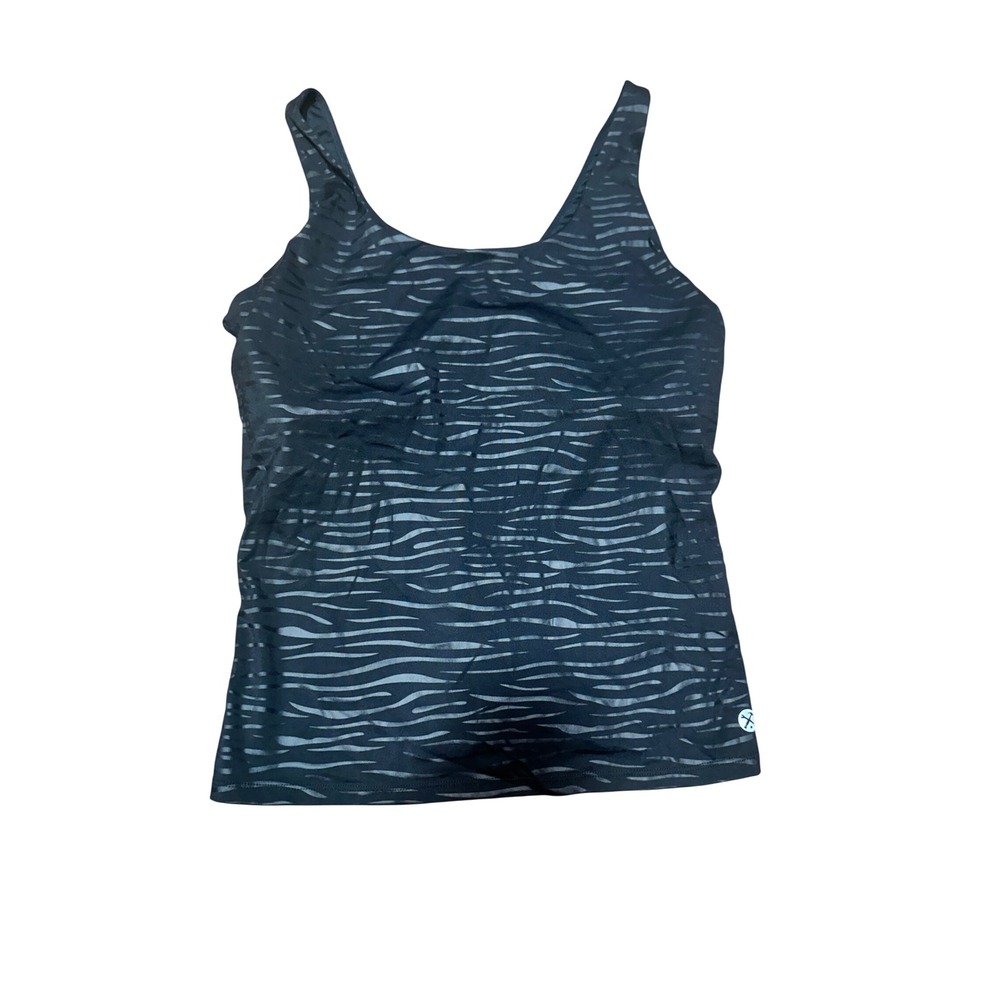 Dixxon Women Black Tiger Stripe Mesh Back Athletic Tank Top Size L